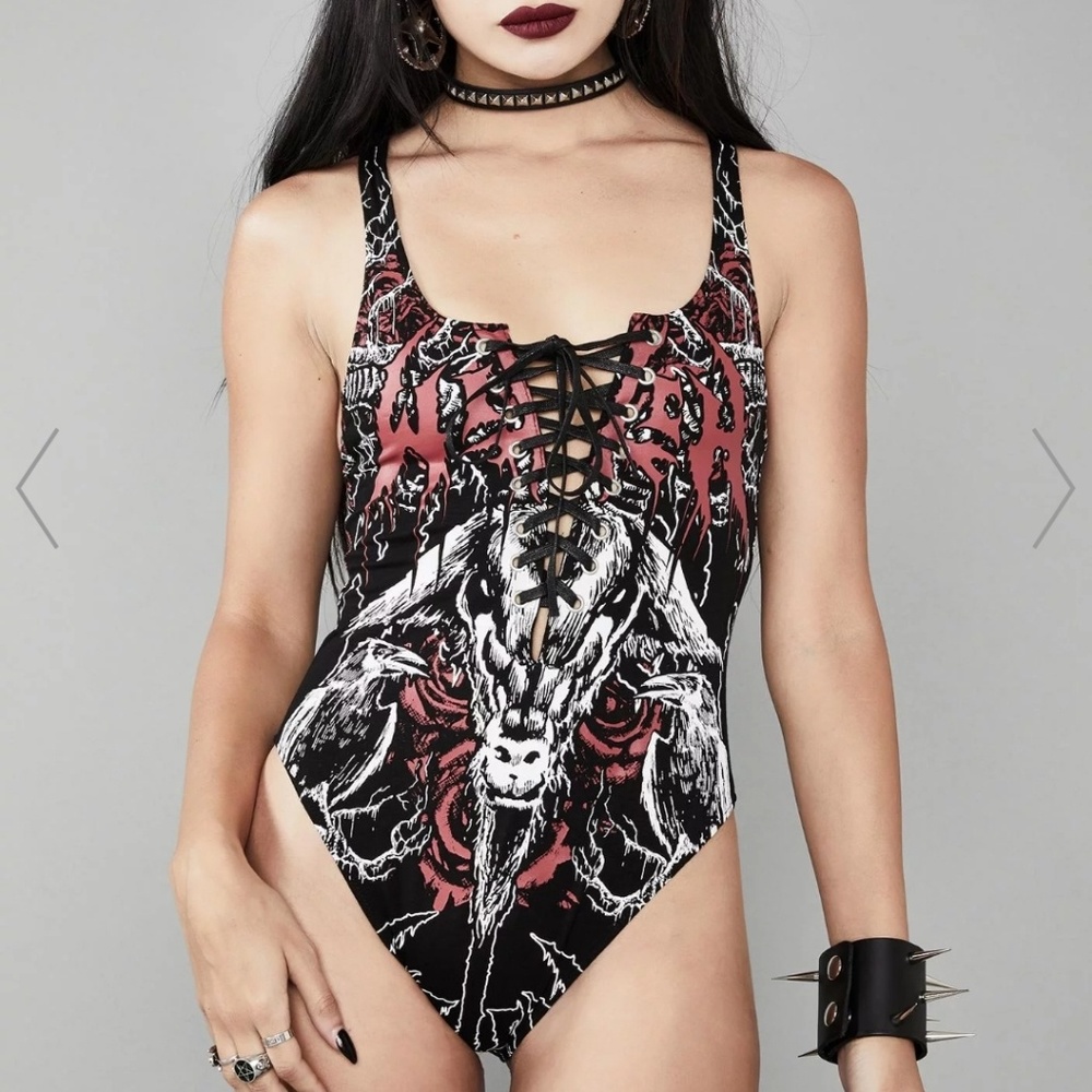 Mark of the Beast Lace-Up Bodysuit Widow DollsKill